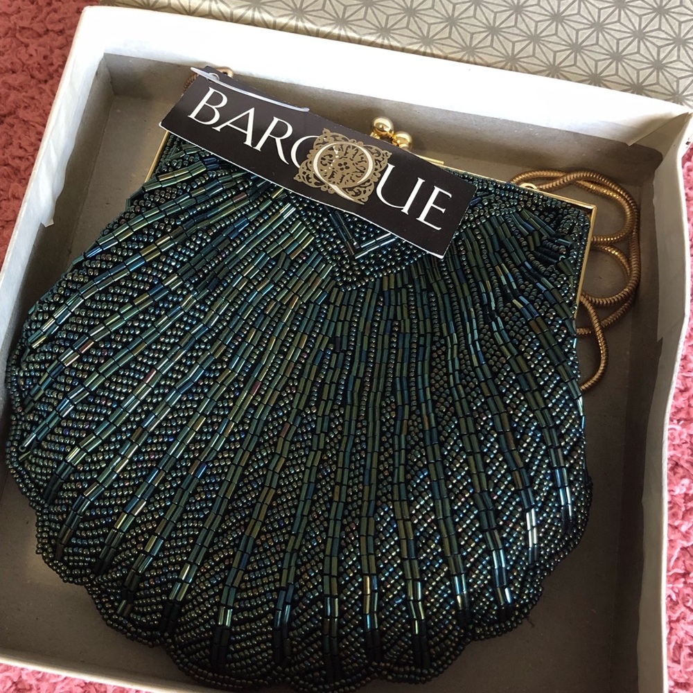 Vintage Green Beaded Evening Shoulder Bag